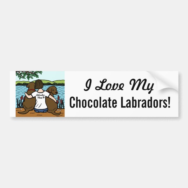 Two Chocolate Labradors and Mum Bumper Sticker (Front)