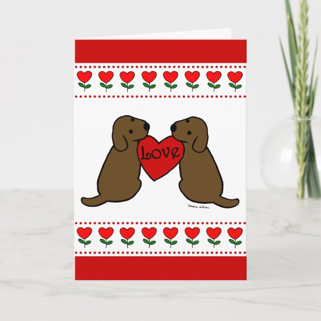 Two Chocolate Labradors with Love Cartoon Card (Front)