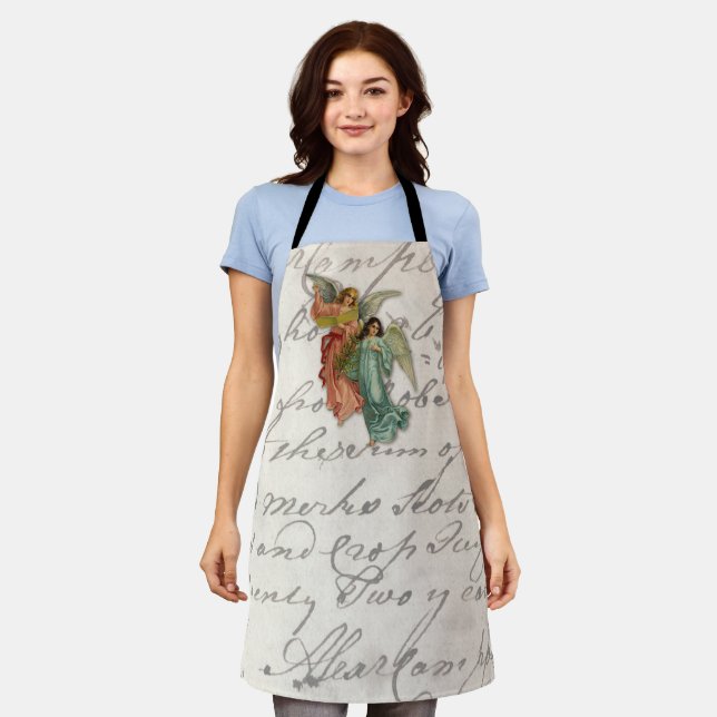 Two Christmas Angels - Victorian Scrap Religious Apron (Worn)