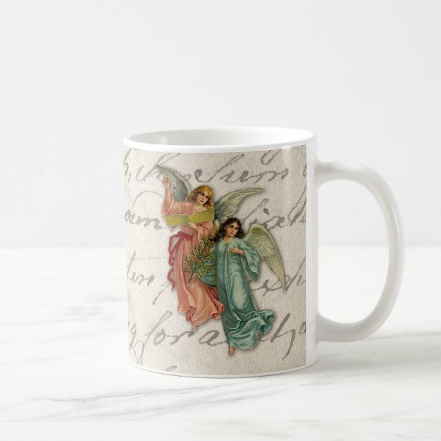 Two Christmas Angels - Victorian Scrap Religious Coffee Mug (Right)