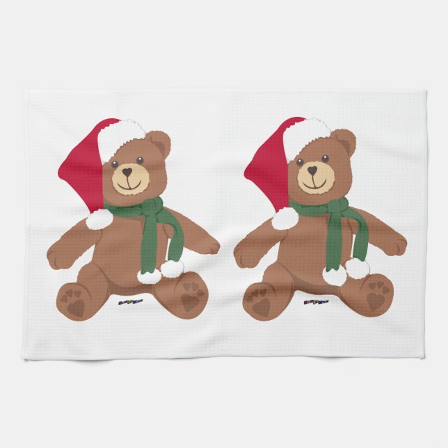 Two Christmas Teddy Bears Tea Towel (Horizontal)