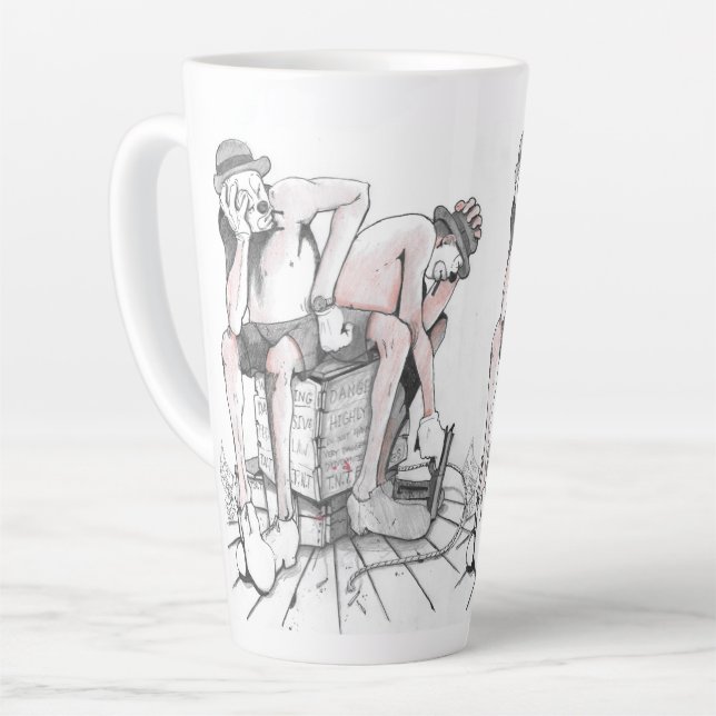 Two clowns guarding T.N.T drawing Latte Mug (Left Angle)