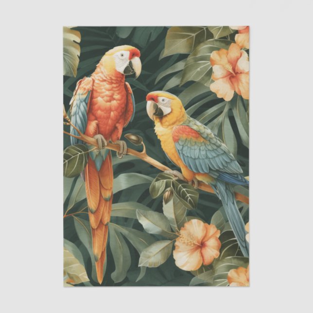 Two Colorful Parrots Tropical Flower Branch Tissue Paper (Front)