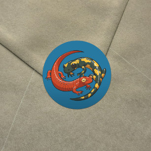 Two Colorful Smiling Salamanders Entwined Cartoon Classic Round Sticker