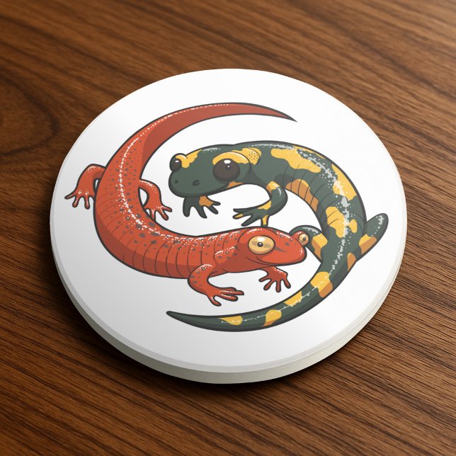 Two Colorful Smiling Salamanders Entwined Cartoon Coaster (Creator Uploaded)