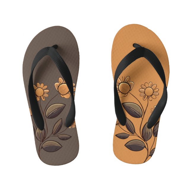 Two Colour Golden Flowers Kid's Jandals (Footbed)