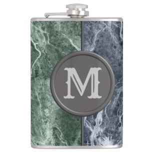 Two colour marble monogram - Pick your colours Hip Flask