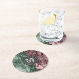Two colour marble monogram - Pick your colours Round Paper Coaster
