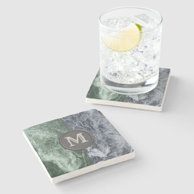 Two colour marble monogram - Pick your colours Stone Coaster (Side)