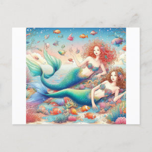 Two Colourful and Beautiful Mermaid Twins Postcard