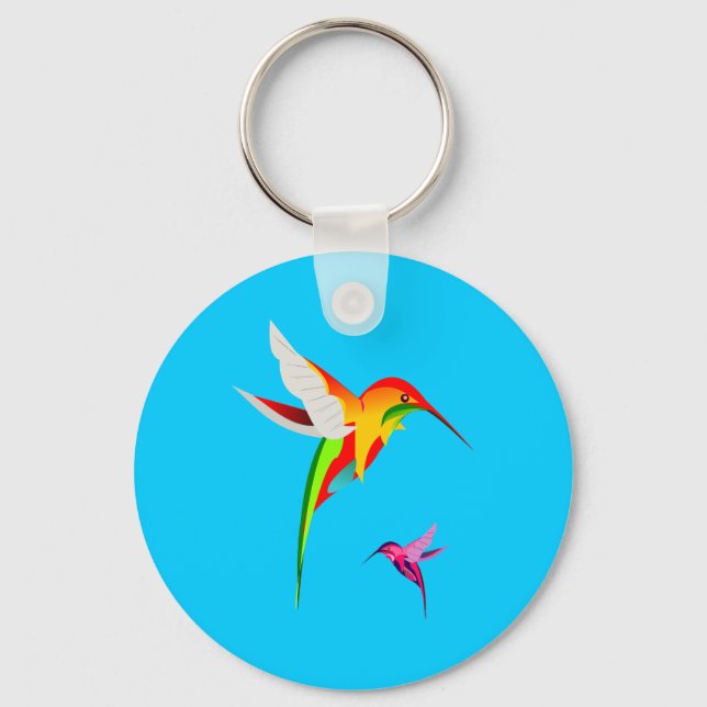Two Colourful Flying Hummingbirds Key Ring (Front)
