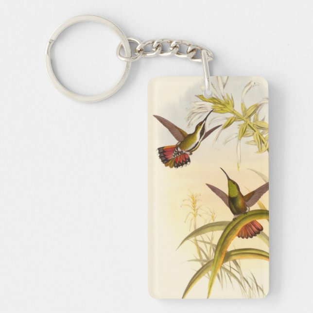 Two Colourful Hummingbirds Aiming for Same Flower Key Ring (Front)