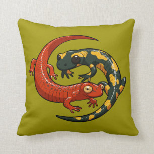 Two Colourful Smiling Salamanders Entwined Cartoon Cushion