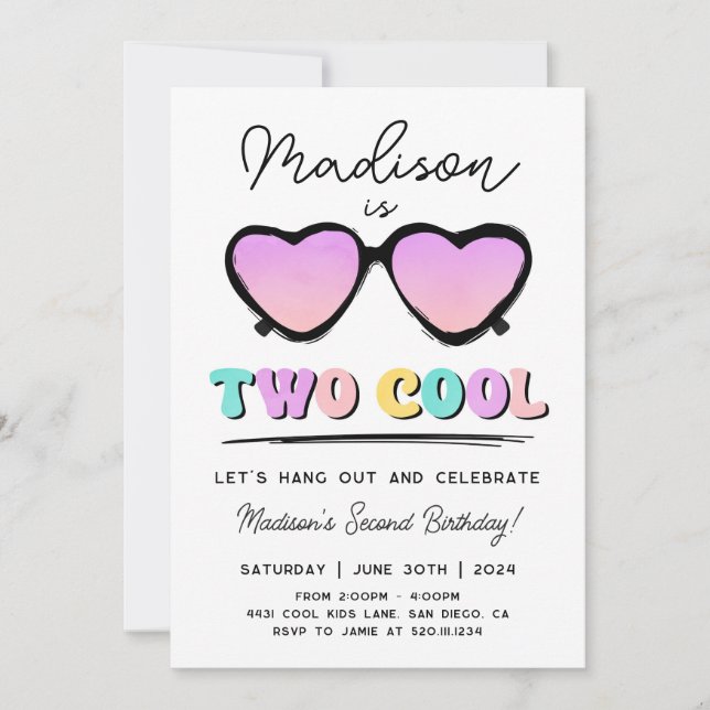Two Cool 2nd Birthday Girl Party Invitation (Front)