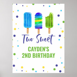 Two Cool 2nd Birthday Ice Pop Blue Green Poster