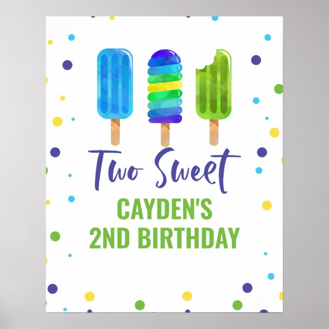 Two Cool 2nd Birthday Ice Pop Blue Green Poster (Front)