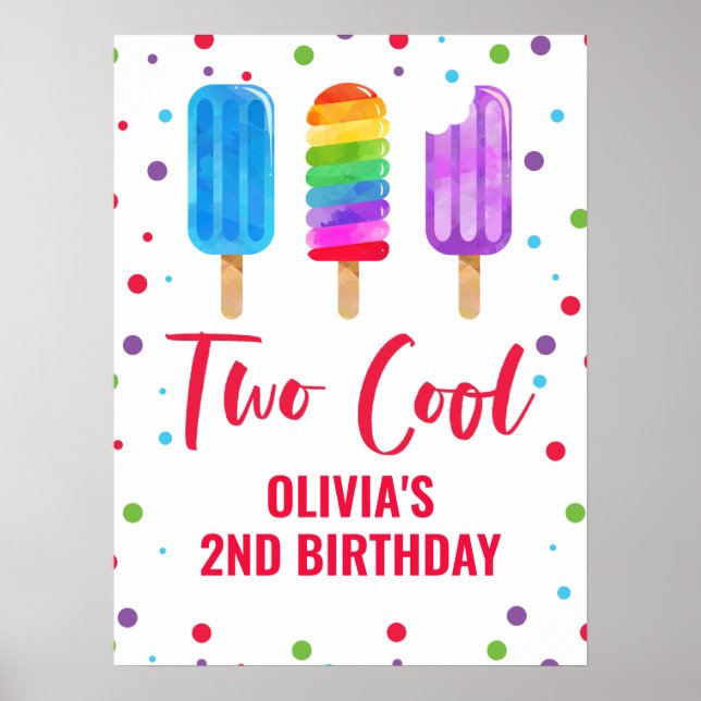 Two Cool 2nd birthday Rainbow Ice Pop Poster (Front)