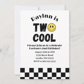 Two Cool 2nd Birthday Retro Smile Chequerboard Invitation