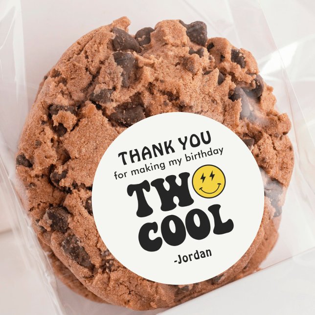 Two Cool 2nd Birthday Thank You Favour Classic Round Sticker (Creator Uploaded)