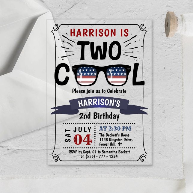 Two Cool 4th Of July Boys 2nd Birthday Acrylic Invitations (Creator Uploaded)