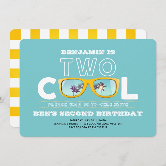Two Cool Birthday Invitation BOY SECOND BIRTHDAY (Front/Back)