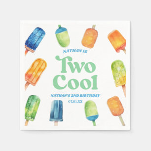 Two Cool Blue Retro Popsicle 2nd Birthday Party Napkin