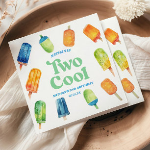 Two Cool Blue Retro Popsicle 2nd Birthday Party Napkin
