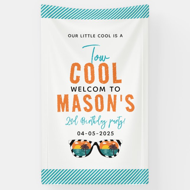 Two Cool Boy 2nd Birthday Party  Banner (Vertical)