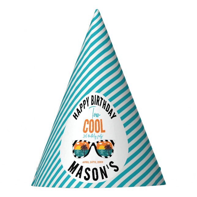 Two Cool Boy 2nd Birthday Party Hat (Front)