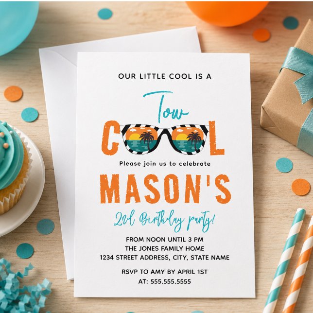 Two Cool Boy 2nd Birthday Party Invitation (Two Cool Boy 2nd Birthday Party Invitation)