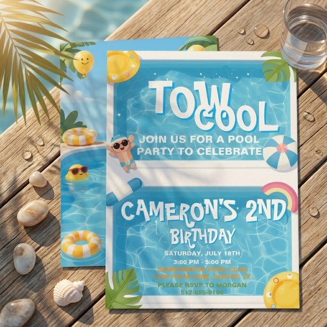Two Cool Boy Pool Party 2nd Birthday Invitation (Creator Uploaded)