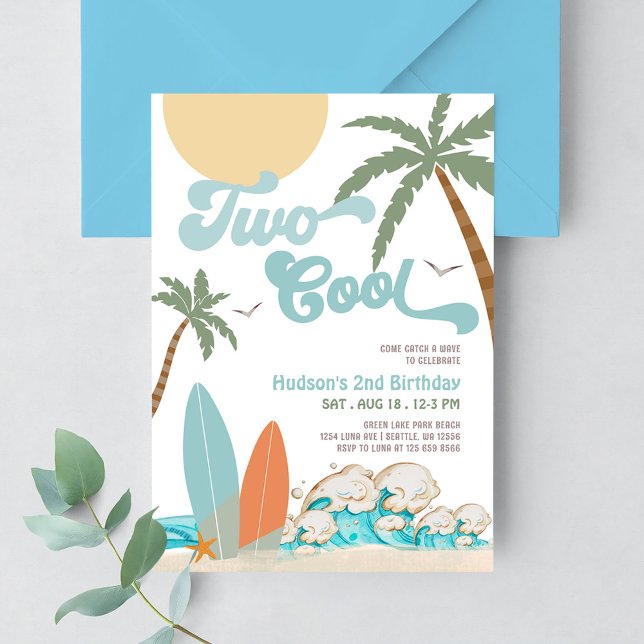 Two Cool Boy Surf Surfing 2nd Birthday Beach Party Invitation (Creator Uploaded)