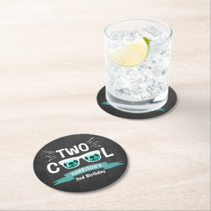 Two Cool Boys 2nd Birthday Round Paper Coaster