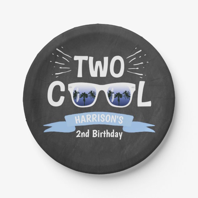 Two Cool Boys Chalkboard 2nd Birthday Paper Plate (Front)