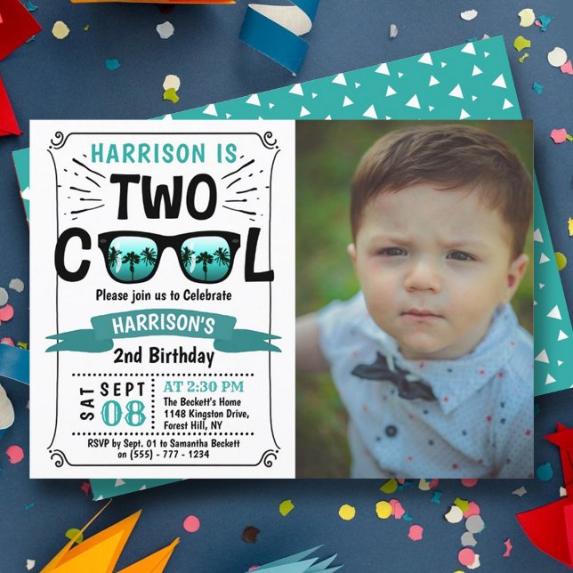 Two Cool Boys Photo 2nd Birthday Invitations (Creator Uploaded)