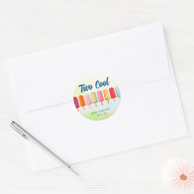 Two Cool Cute Popsicles Second Birthday  Classic Round Sticker (Envelope)