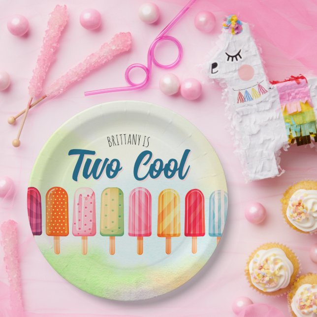 Two Cool Cute Popsicles Second Birthday  Paper Plate (Party)