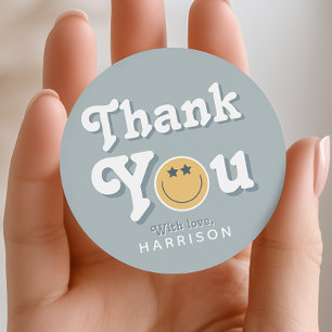 Two Cool Dude Blue Boys Smile Birthday Favor Classic Round Sticker