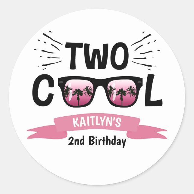 Two Cool Girls 2nd Birthday Classic Round Sticker (Front)