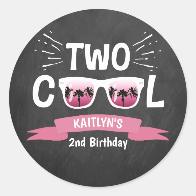 Two Cool Girls Chalkboard 2nd Birthday Classic Round Sticker (Front)