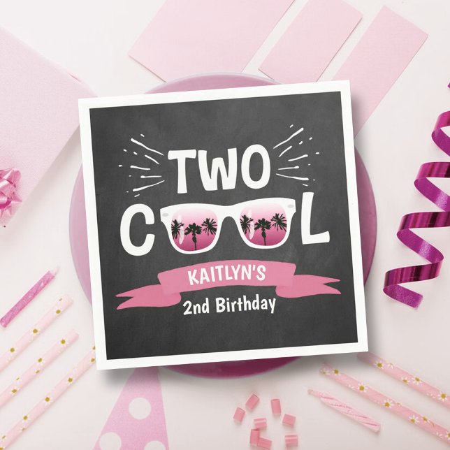 Two Cool Girls Chalkboard 2nd Birthday Napkin (Creator Uploaded)