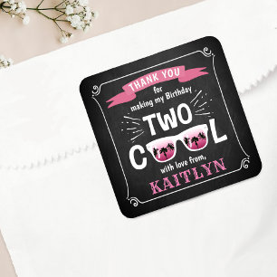 Two Cool Girls Chalkboard 2nd Birthday Party Favou Square Sticker