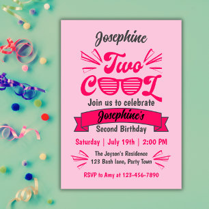 Two Cool Girls Pink Sunglasses 2nd Birthday Invitation