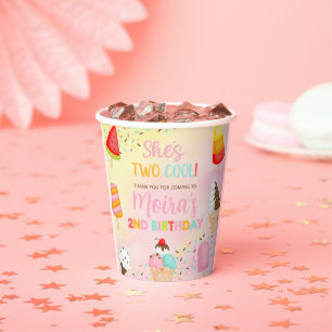 TWO COOL ice cream girl birthday paper cups. Cups