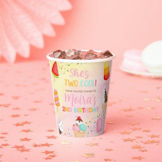 TWO COOL ice cream girl birthday paper cups. Cups