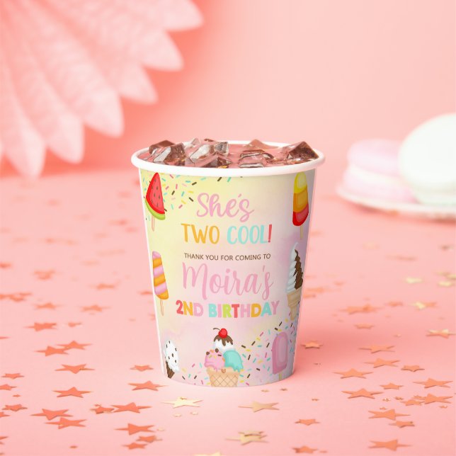 TWO COOL ice cream girl birthday paper cups. Cups (Insitu)
