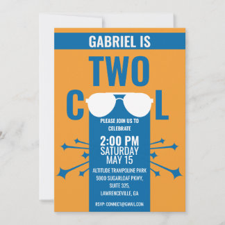 Two Cool Orange Blue Second Birthday Invitation