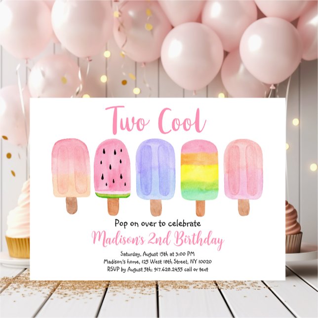Two Cool Pink Popsicle Birthday Invitation (Creator Uploaded)