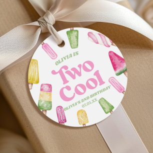 Two Cool Pink Retro Popsicle 2nd Birthday Party Favour Tags