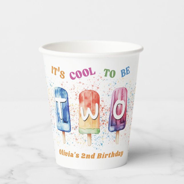 Two Cool Popsicle Ice Cream 2nd Birthday Paper Cups (Front)